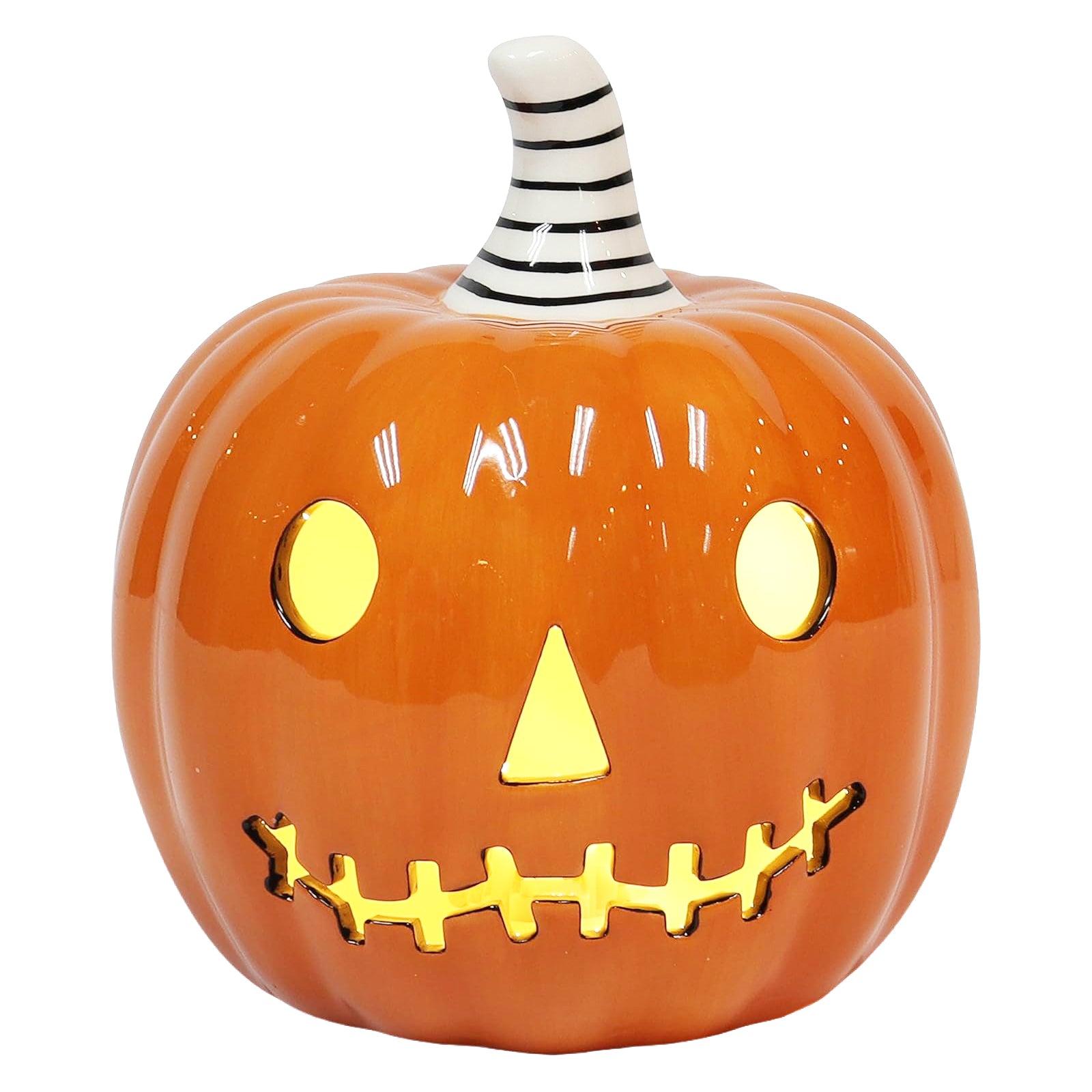 Halloween Ceramic Pumpkin Decor LED Lighted Jack O Lantern Battery Included Tabletop Decoration 6 Inch Indoor Fall Harvest Home Decor