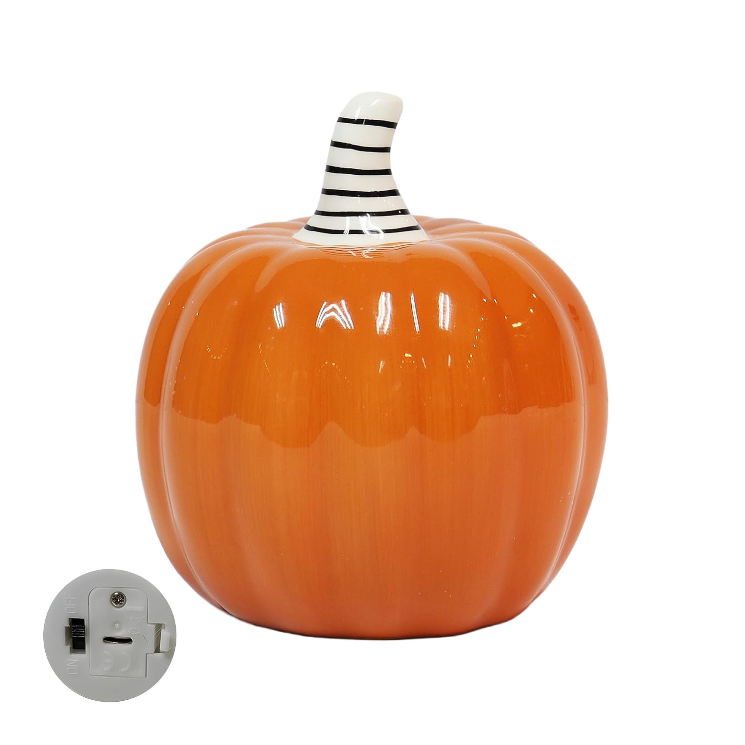 Halloween Ceramic Pumpkin Decor LED Lighted Jack O Lantern Battery Included Tabletop Decoration 6 Inch Indoor Fall Harvest Home Decor