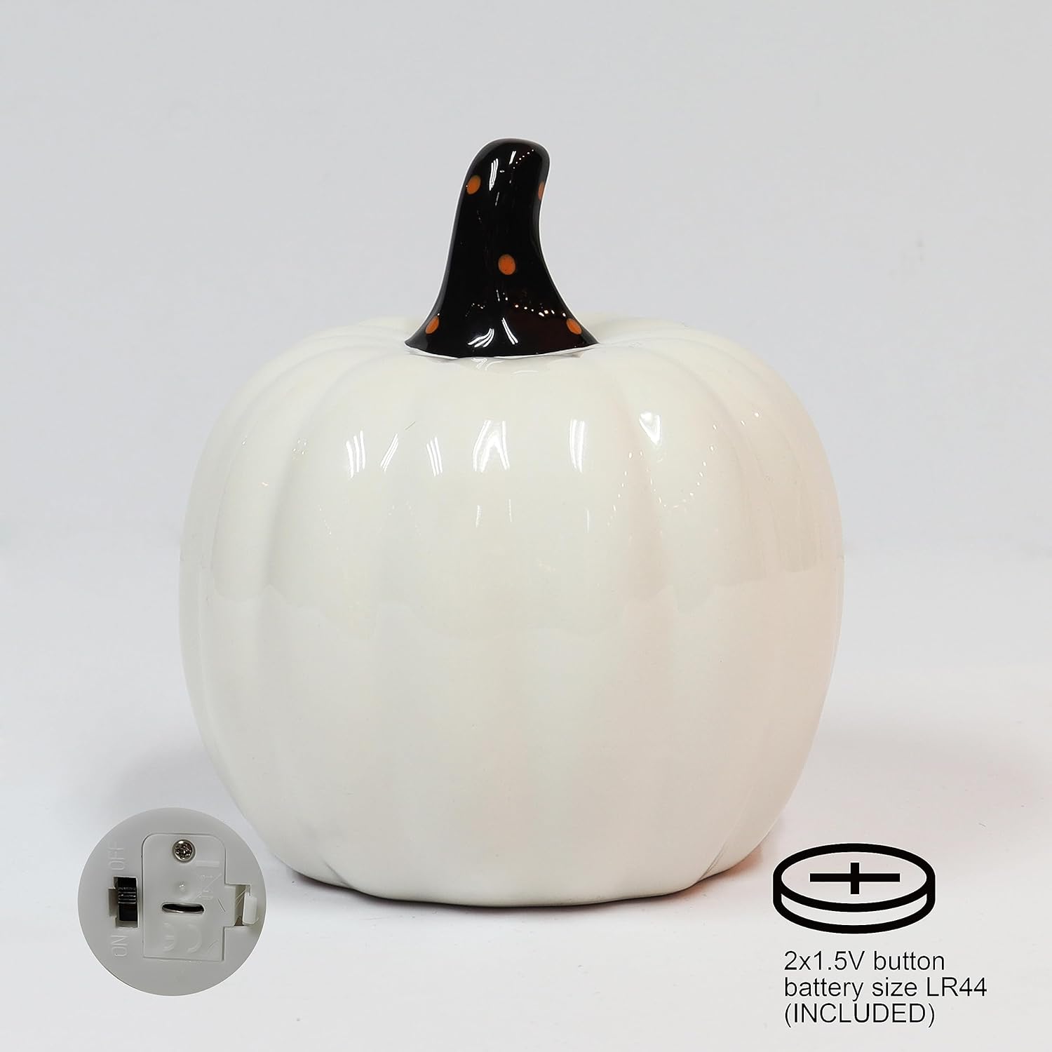 Halloween White Ceramic Pumpkin LED Lighted Jack O Lantern Battery Operated Decorative Lantern for Tabletop Mantel Entryway Spooky Indoor Halloween Decor
