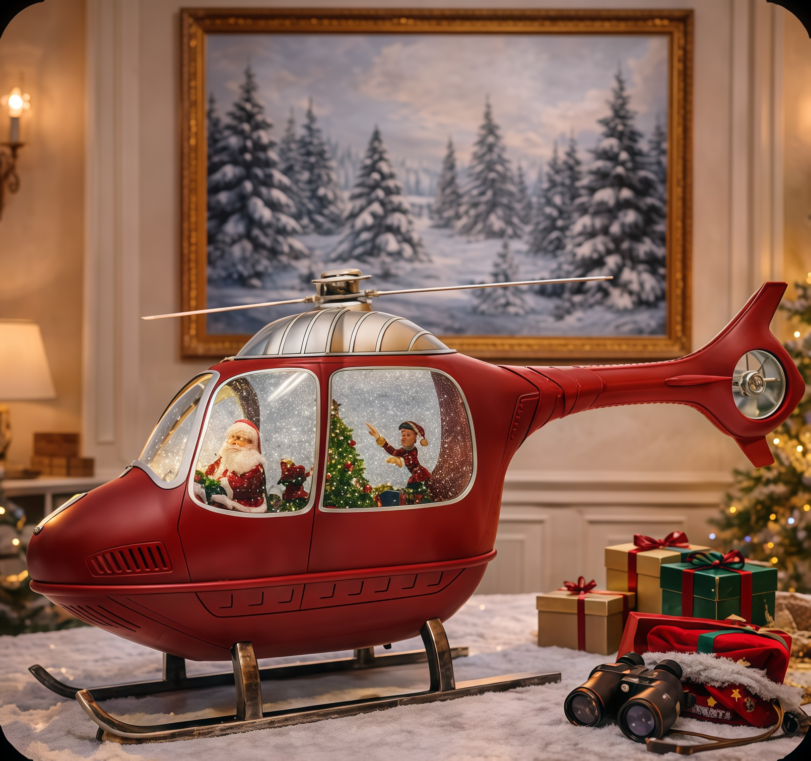 Animated Helicopter Snow Globe with Santa