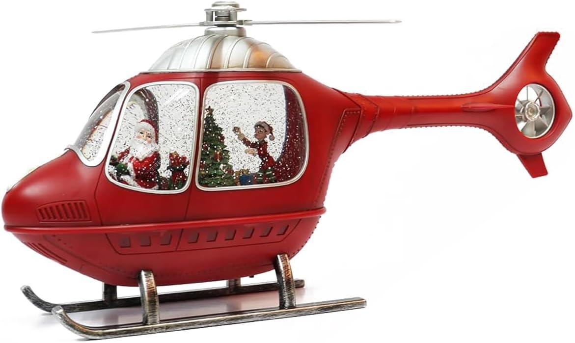 Animated Helicopter Snow Globe with Santa