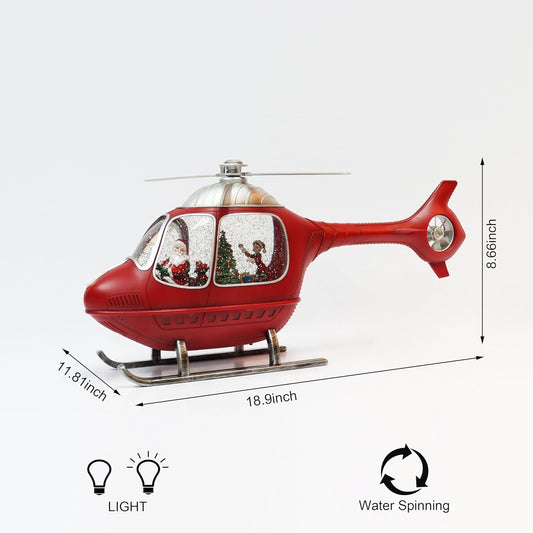 Animated Helicopter Snow Globe with Santa