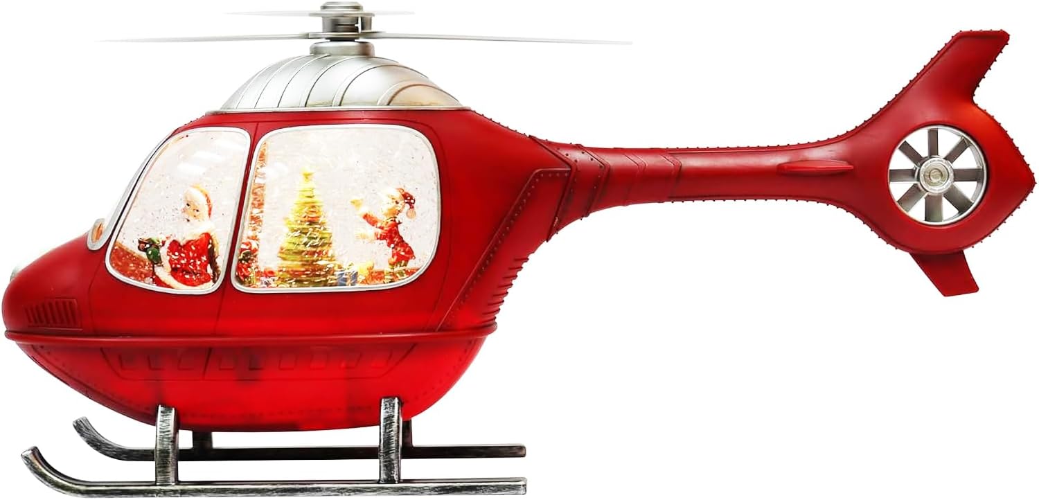 Animated Helicopter Snow Globe with Santa