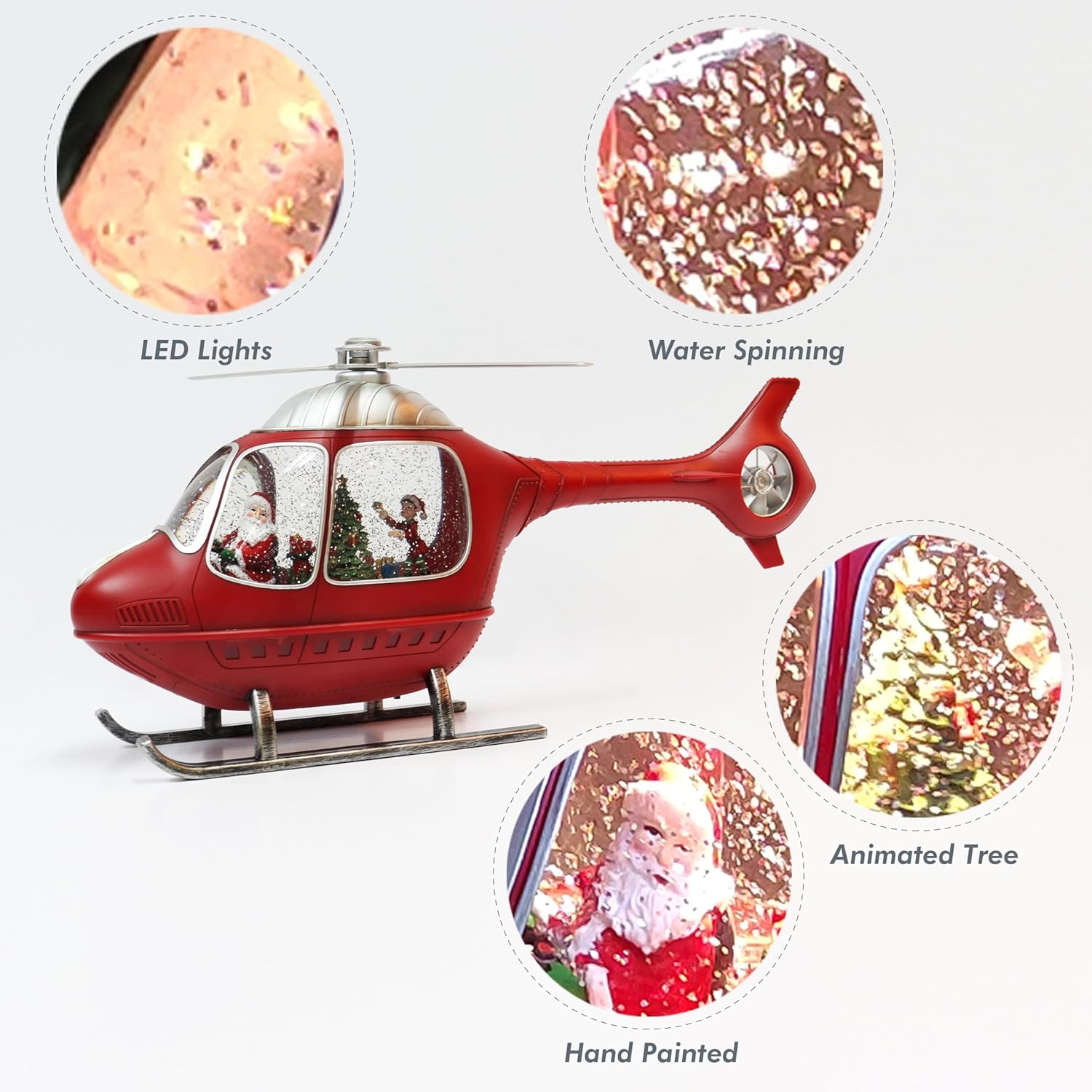 Animated Helicopter Snow Globe with Santa