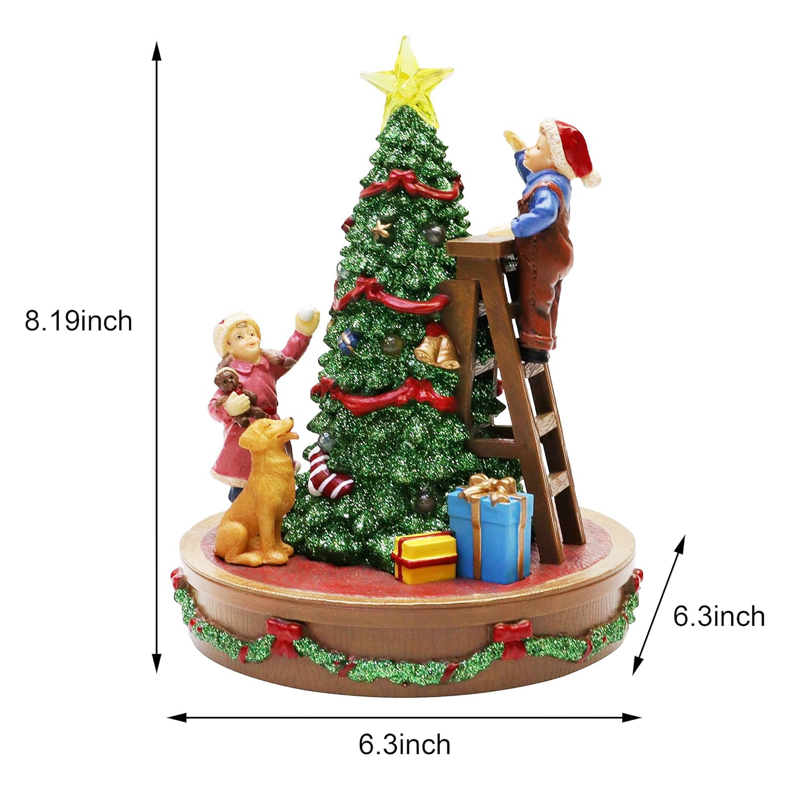 Musical Christmas Tree Decoration with LED Lights Children & Dog Decorating Tree