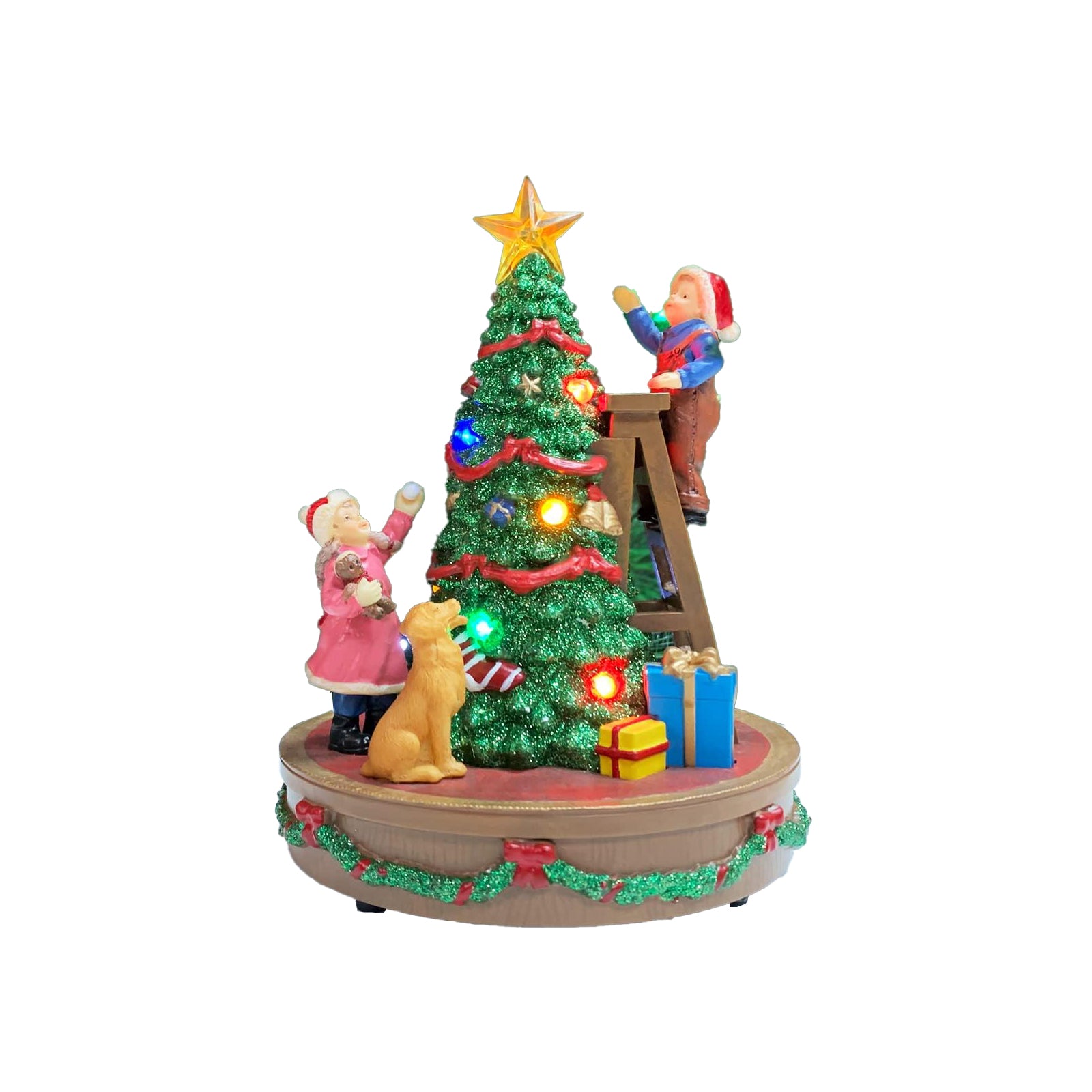 Musical Christmas Tree Decoration with LED Lights Children & Dog Decorating Tree