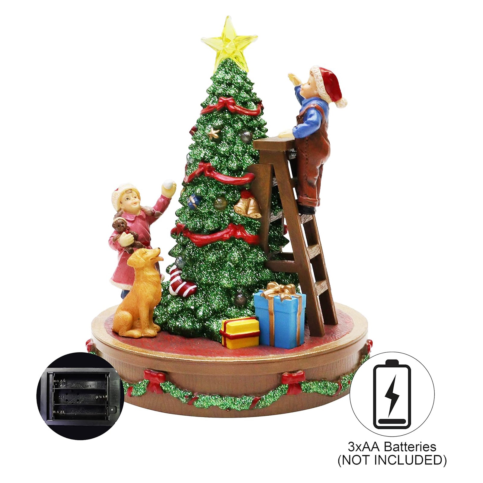 Musical Christmas Tree Decoration with LED Lights Children & Dog Decorating Tree
