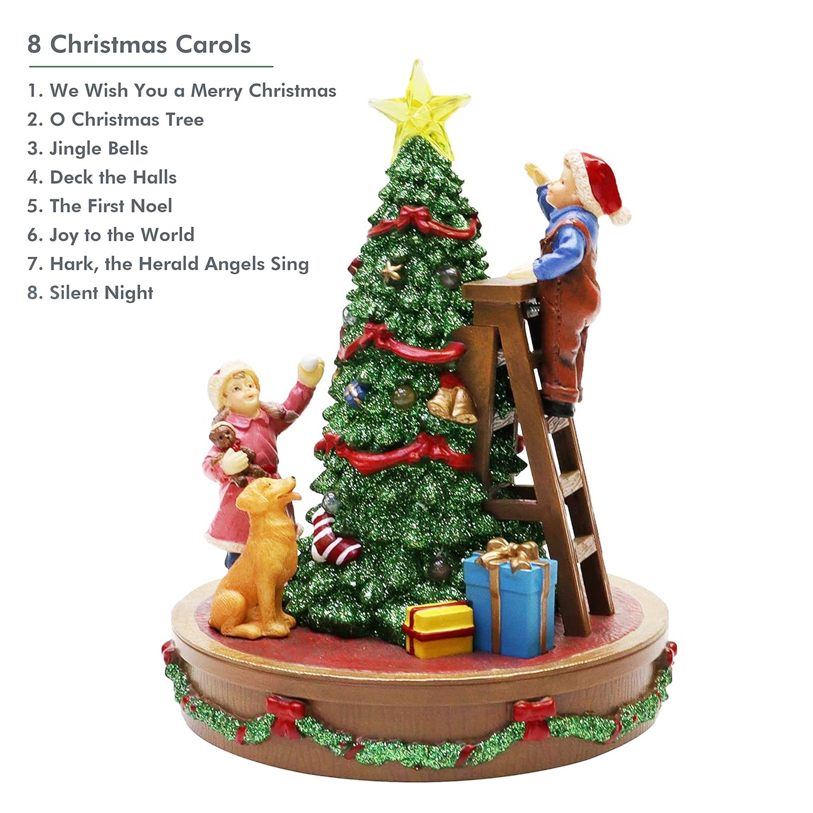 Musical Christmas Tree Decoration with LED Lights Children & Dog Decorating Tree