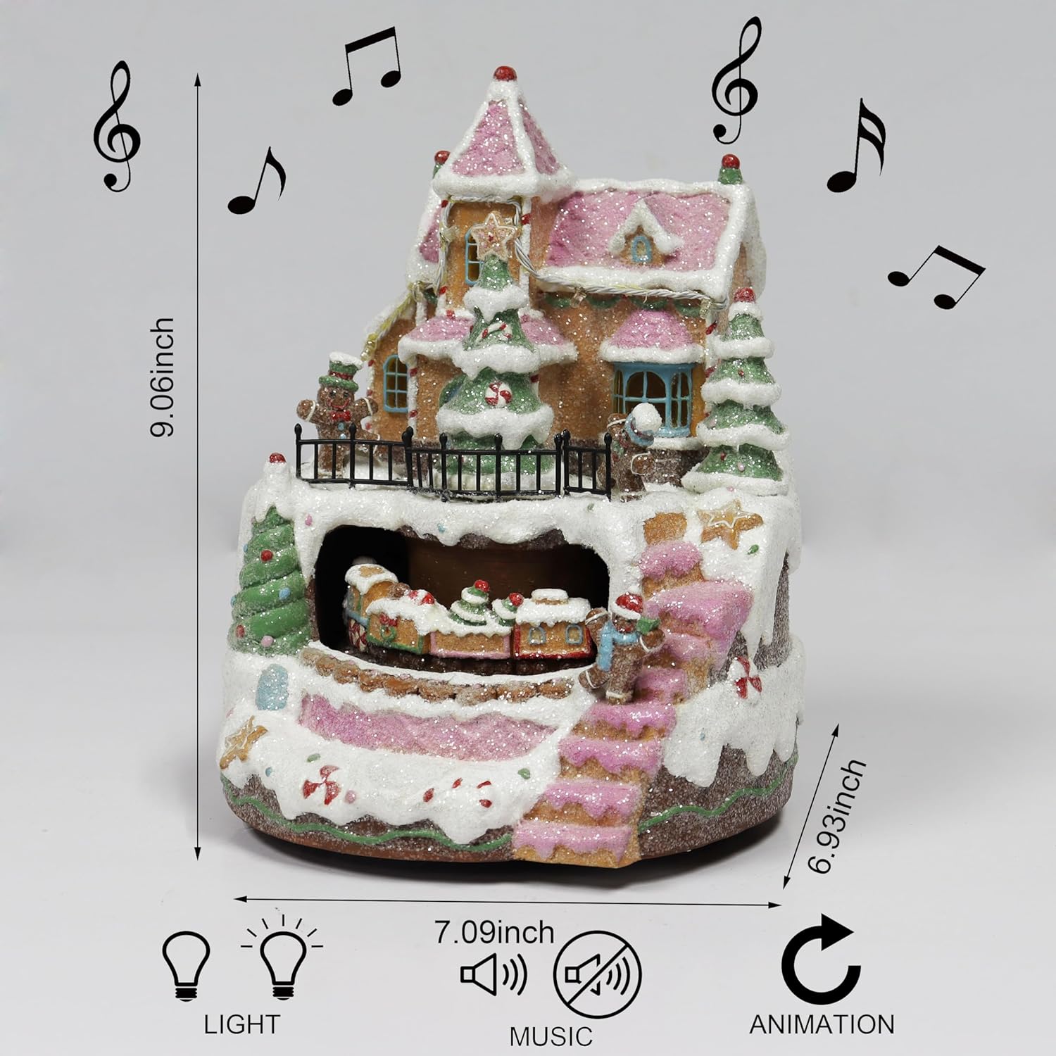 Musical Gingerbread Train Station Animated Train Christmas Village Light Up Holiday Decoration