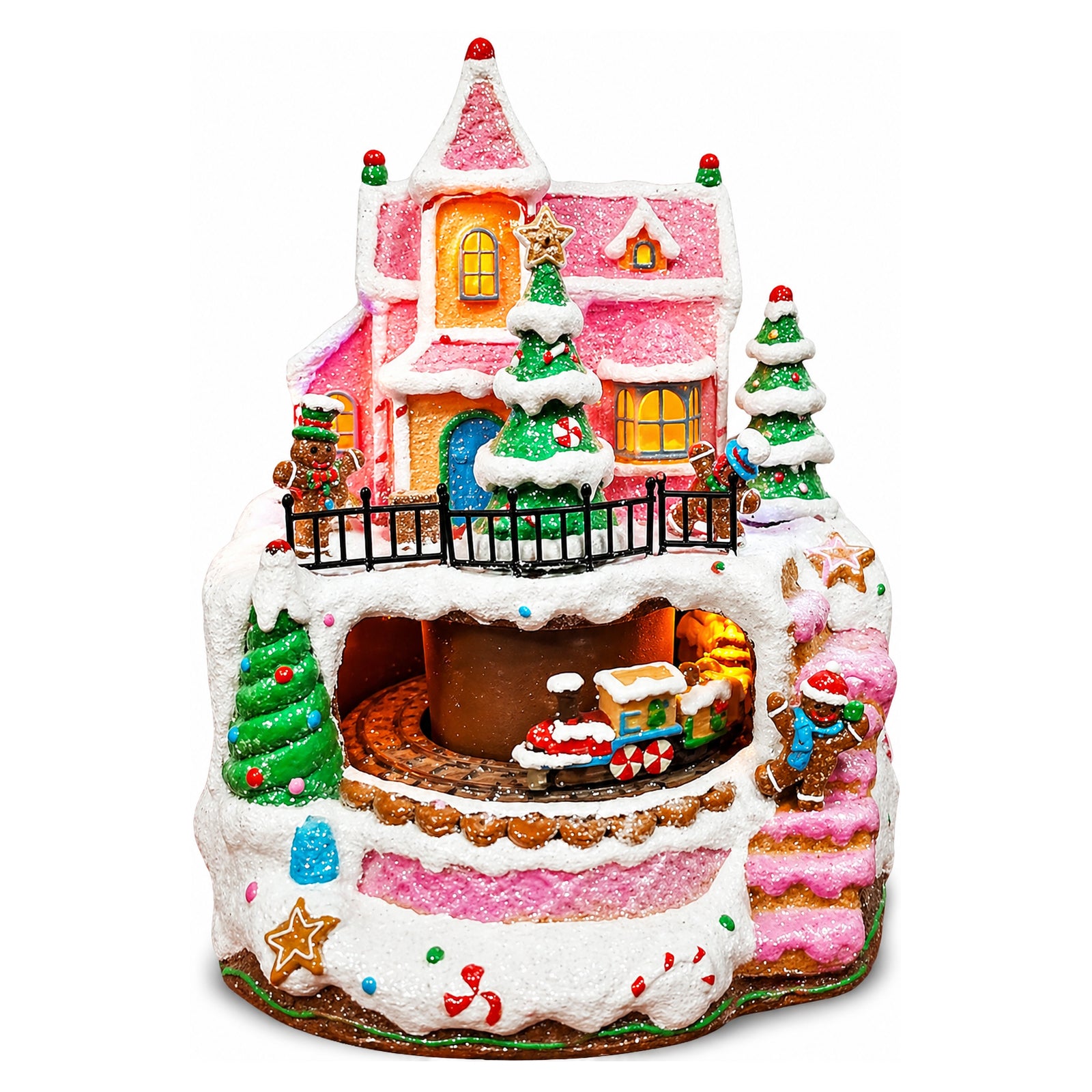 Musical Gingerbread Train Station Animated Train Christmas Village Light Up Holiday Decoration