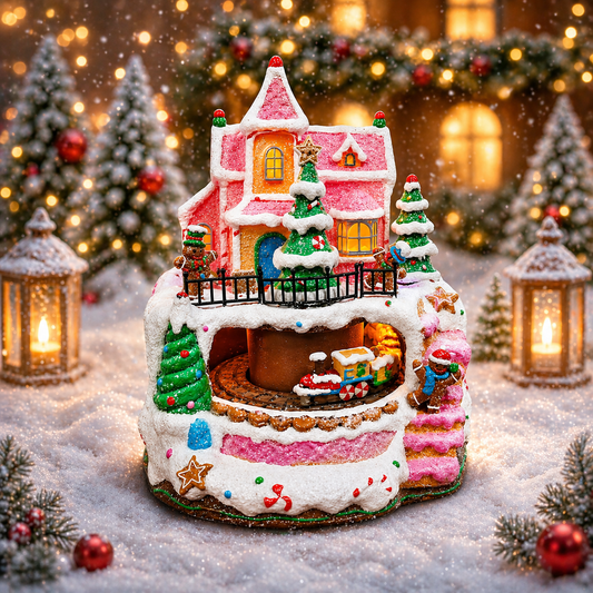 Musical Gingerbread Train Station Animated Train Christmas Village Light Up Holiday Decoration