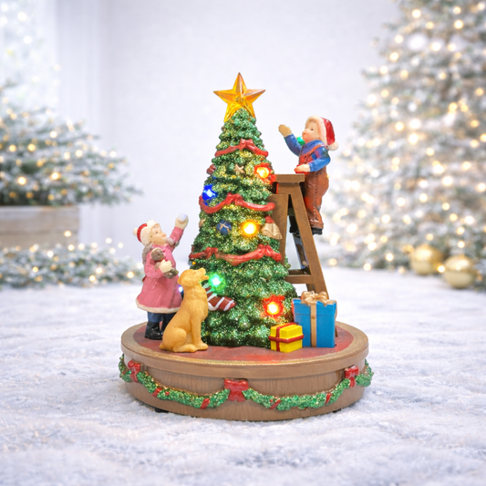 Musical Christmas Tree Decoration with LED Lights Children & Dog Decorating Tree