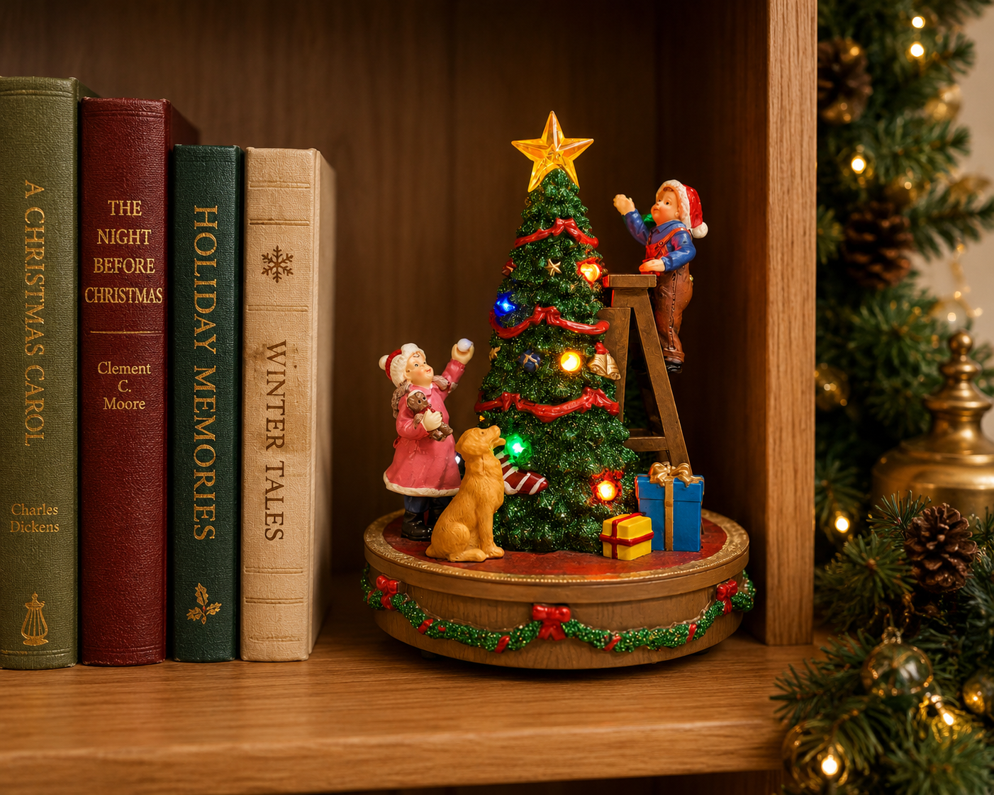 Musical Christmas Tree Decoration with LED Lights Children & Dog Decorating Tree
