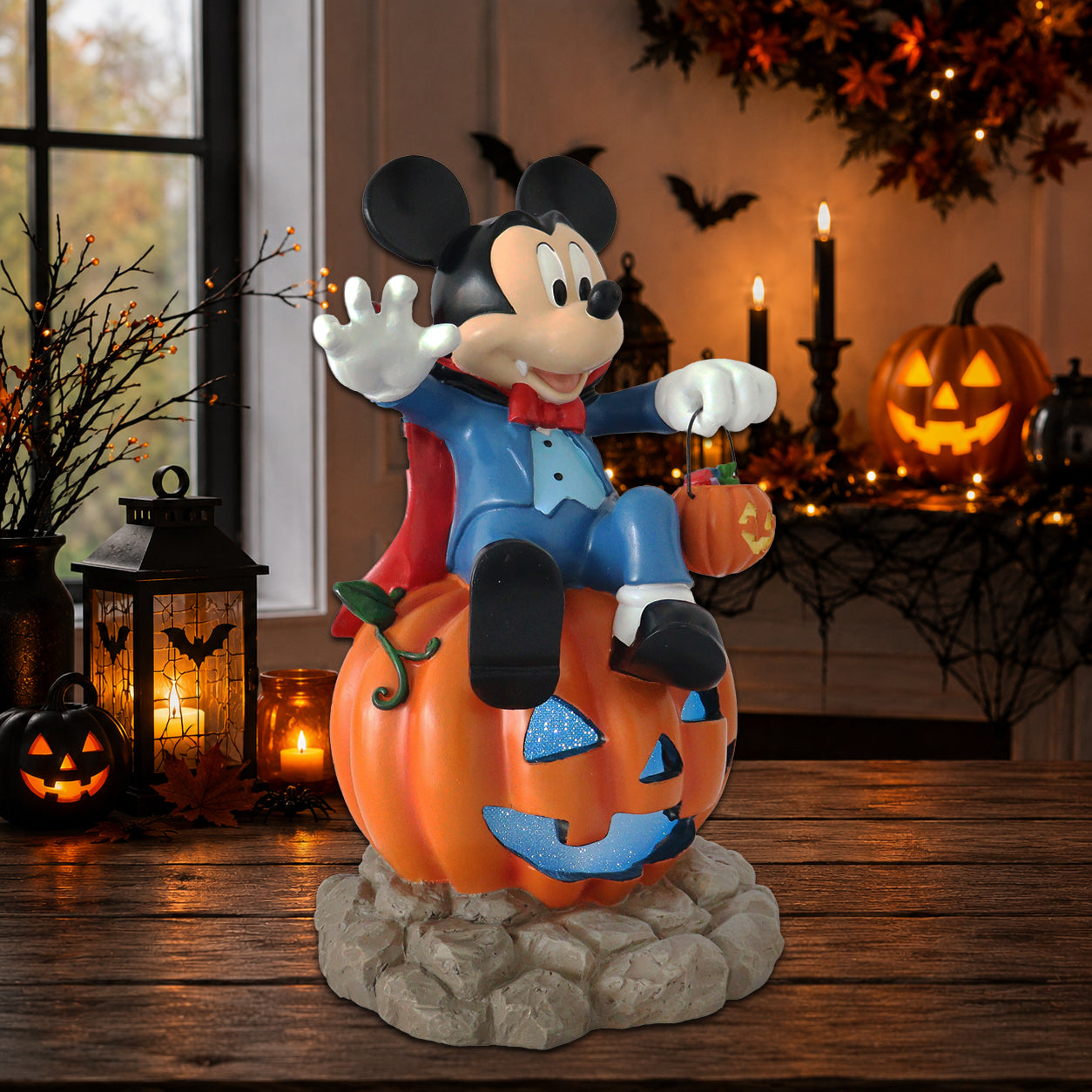 Disney Mickey Vampire Pumpkin Halloween Decor with Candy Bowl