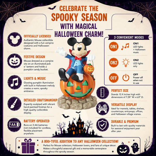 Disney Mickey Vampire Pumpkin Halloween Decor with Candy Bowl