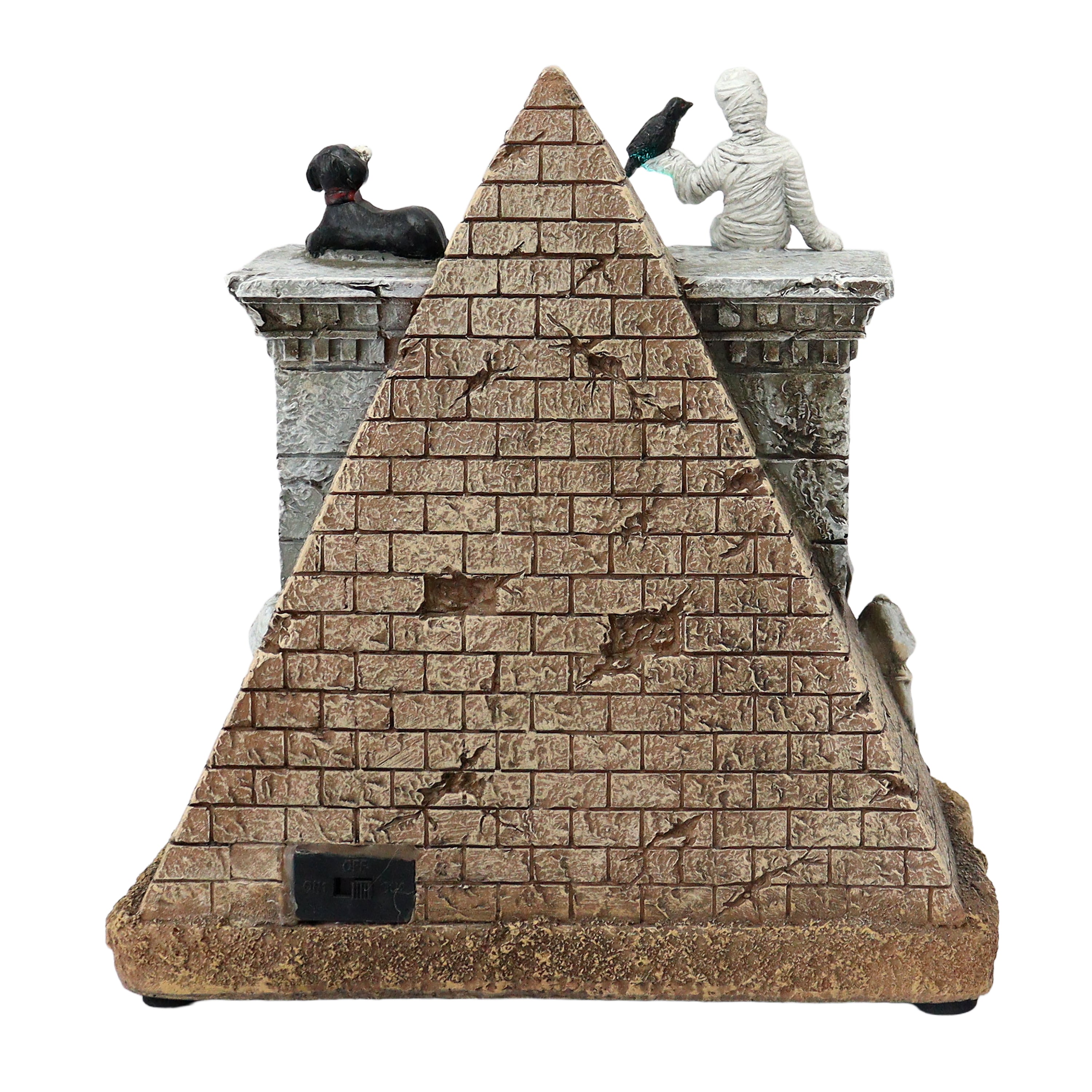 Halloween Pyramid Decor with LED Lights and Sound, Battery Operated Resin Mummy Tomb Scene