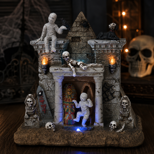 Pyramid Mummy Halloween Decor with lights