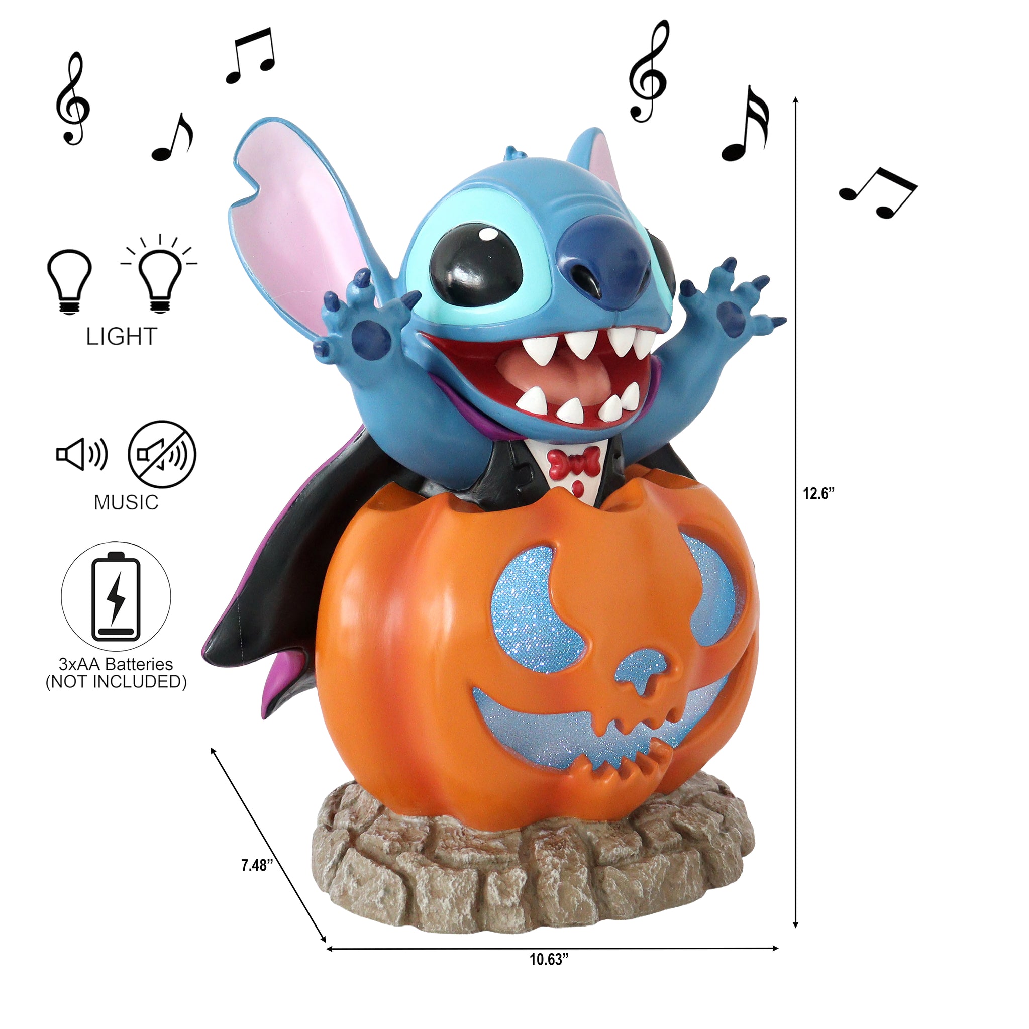 Disney Stitch Vampire Pumpkin Halloween Decor with Purple LED Light and Sound