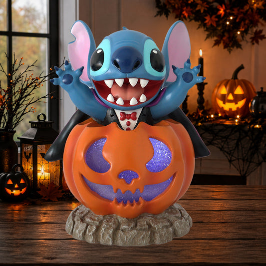 Disney Stitch Vampire Pumpkin Halloween Decor with Purple LED Light and Sound