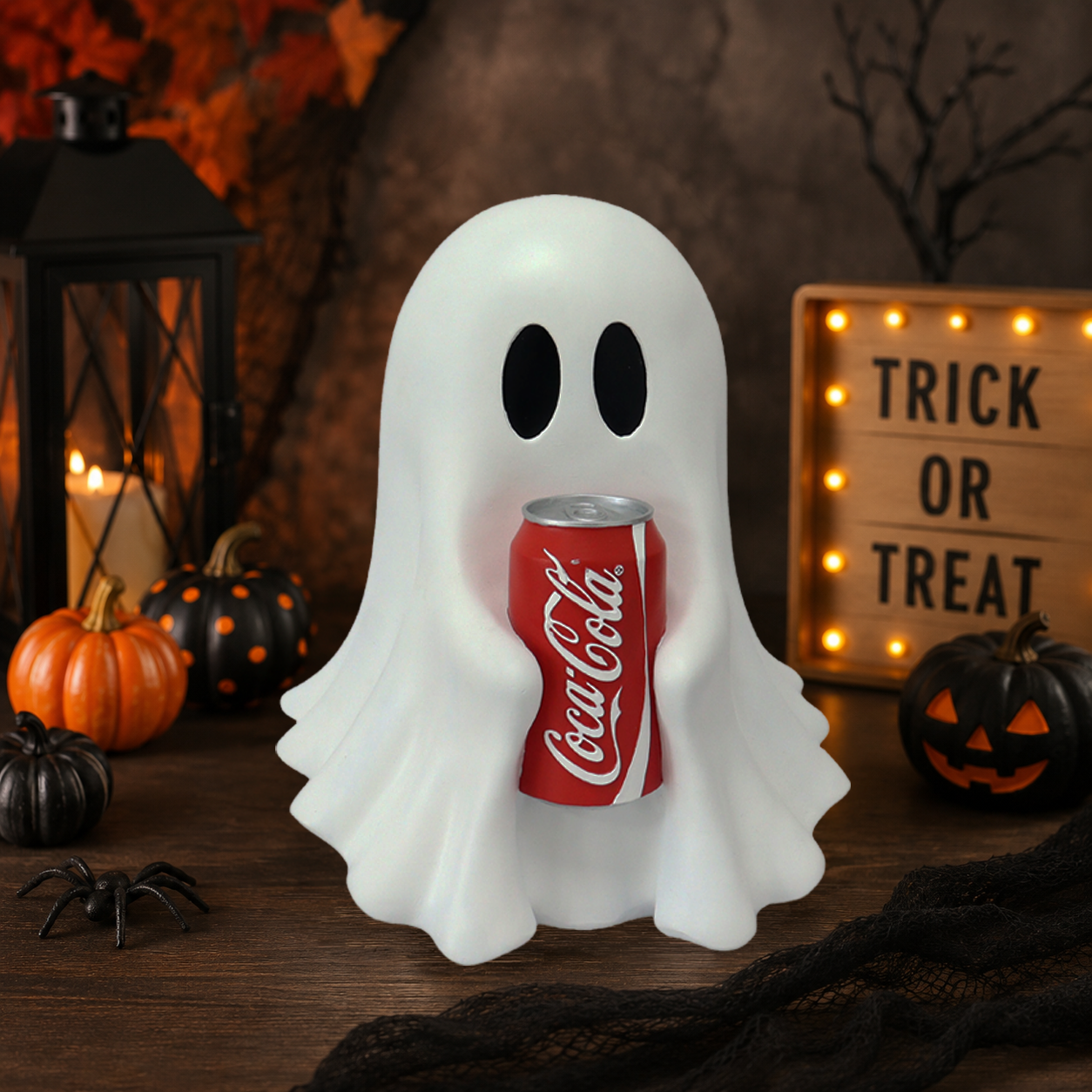 Coca Cola Resin Ghost Statue Holding Soda Can