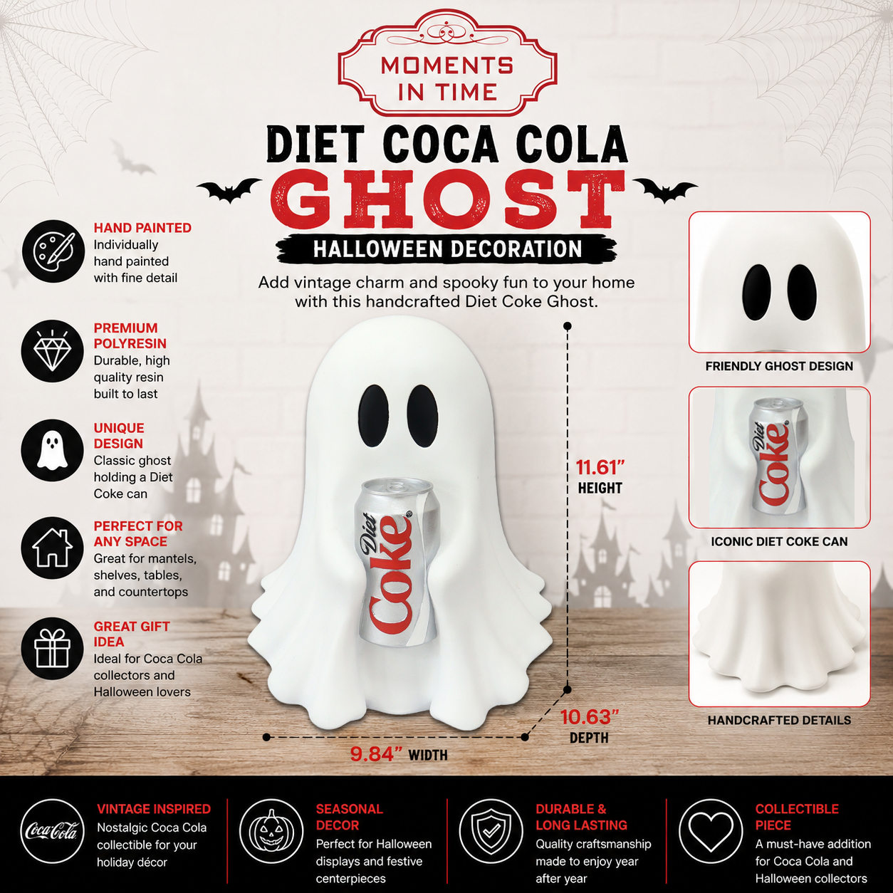Coca-Cola Resin Ghost Statue Holding Soda Can (Diet Coke) 11.61 Inch Tall