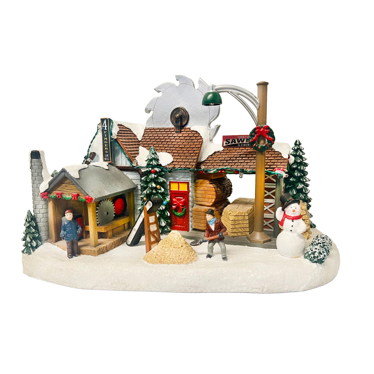 Christmas Village Sawmill and Firewood LED Musical Decor 8 Inch
