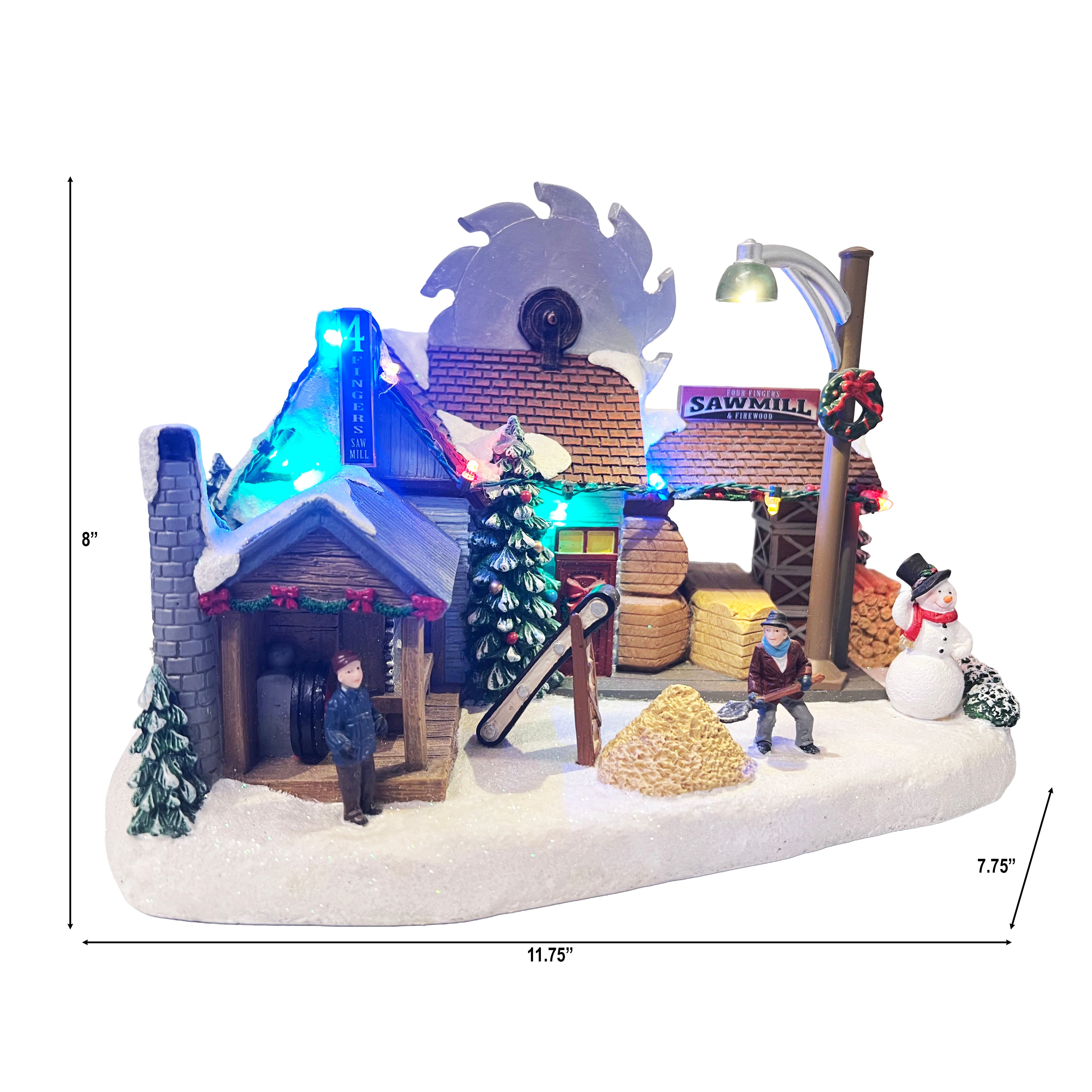 Christmas Village Sawmill and Firewood LED Musical Decor 8 Inch