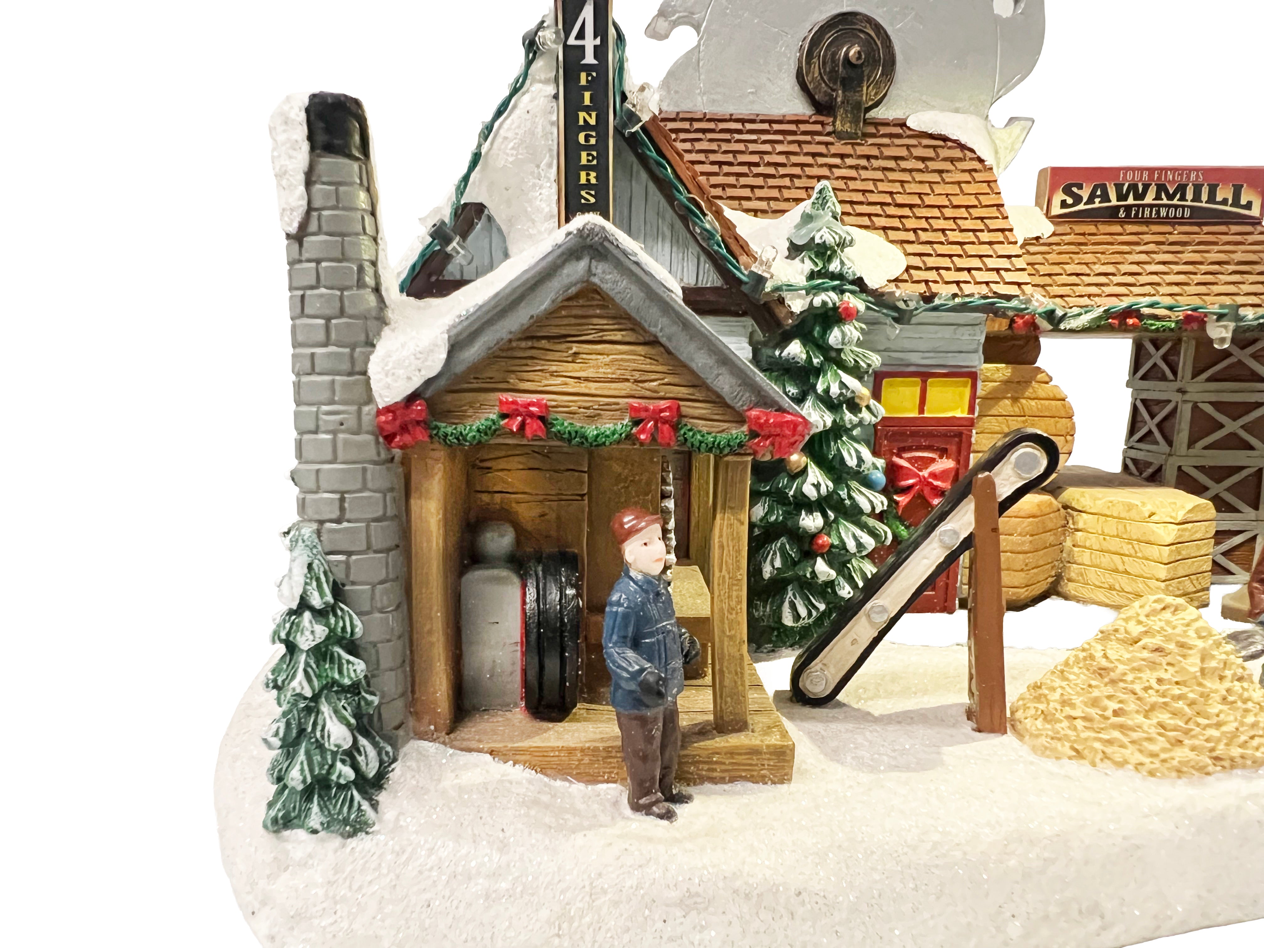 Christmas Village Sawmill and Firewood LED Musical Decor 8 Inch