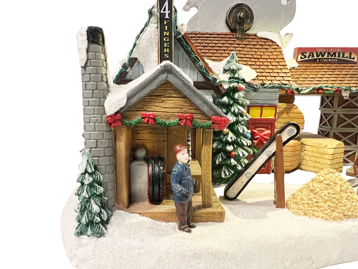 Christmas Village Sawmill and Firewood LED Musical Decor 8 Inch