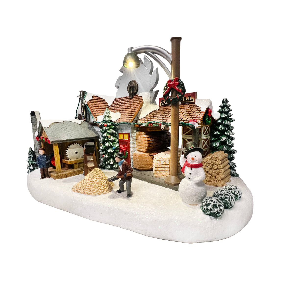 Christmas Village Sawmill and Firewood LED Musical Decor 8 Inch