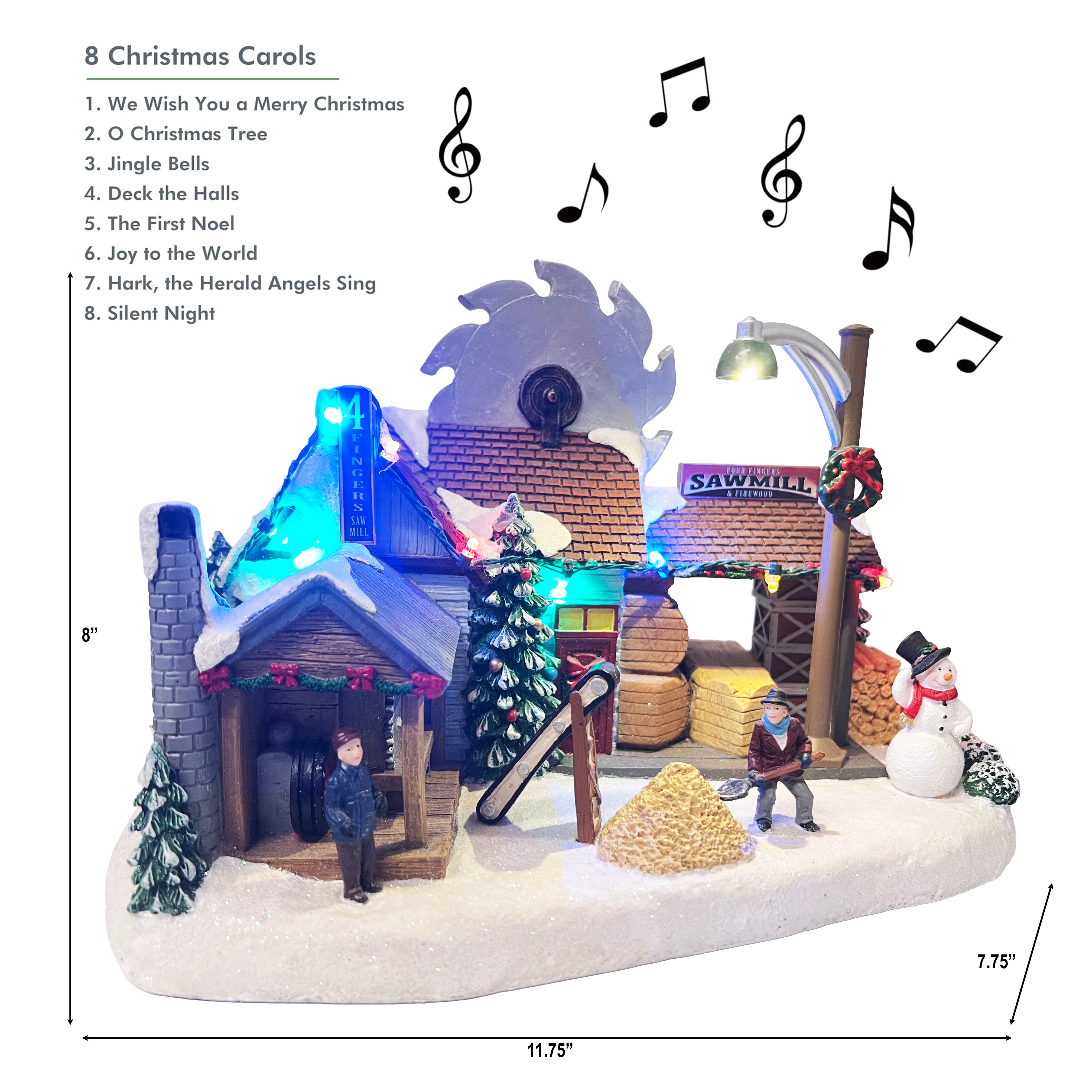Christmas Village Sawmill and Firewood LED Musical Decor 8 Inch