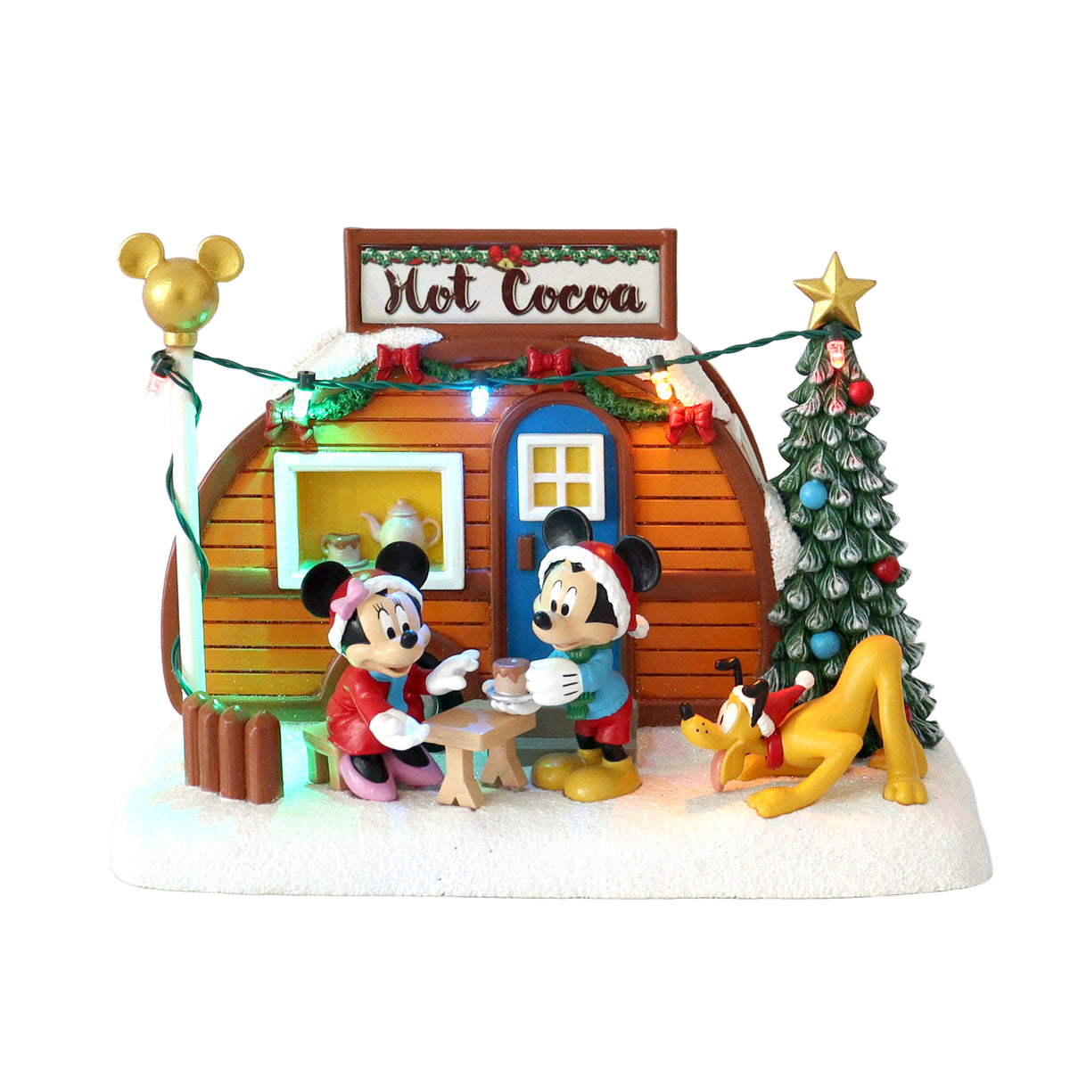 Mickey Minnie Hot Cocoa Trailer Lighted Christmas Village