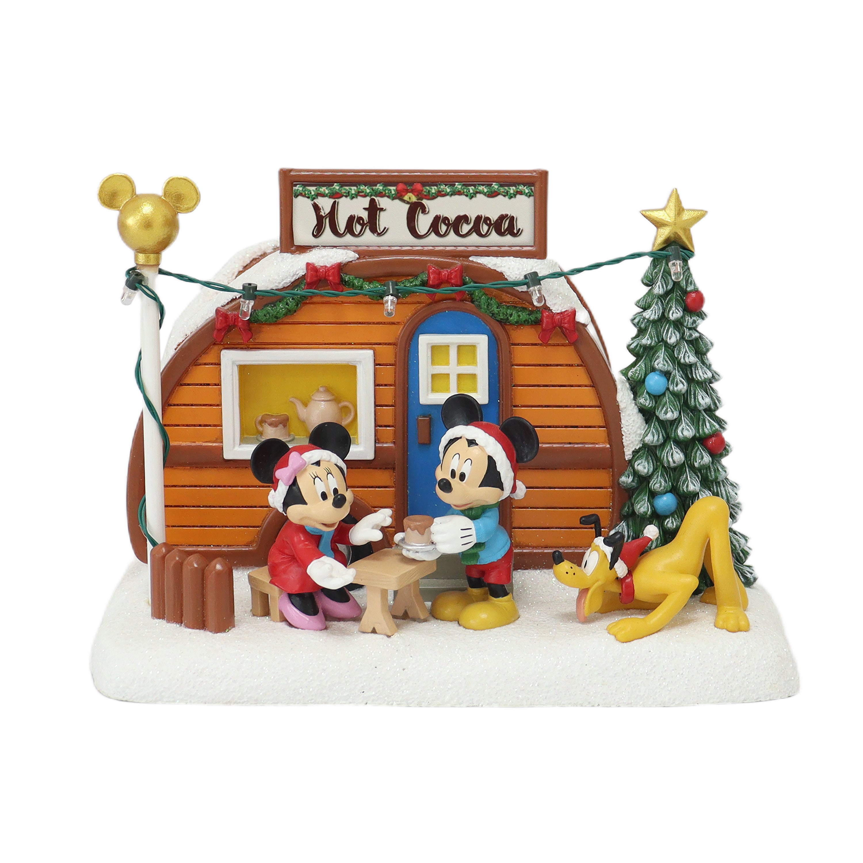 Mickey Minnie Hot Cocoa Trailer Lighted Christmas Village