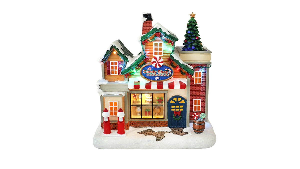 Christmas Village Candy Store with Apartment, 9.76 Inch