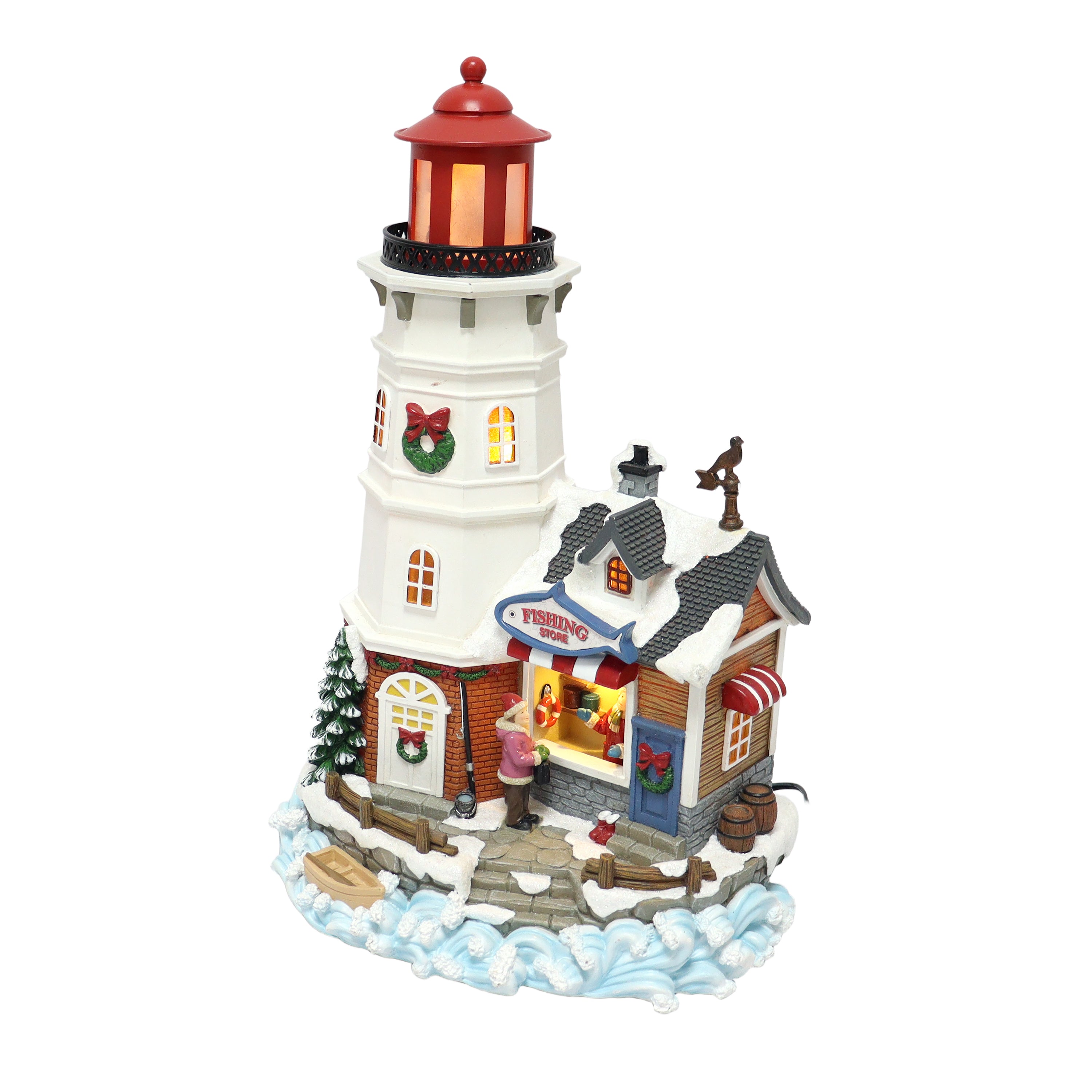 Animated Lighthouse with LED Lights & Music Fishing Store