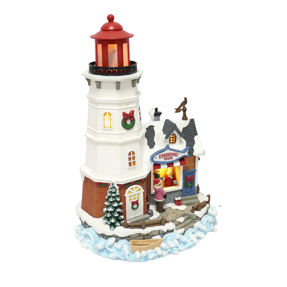Animated Lighthouse with LED Lights & Music Fishing Store