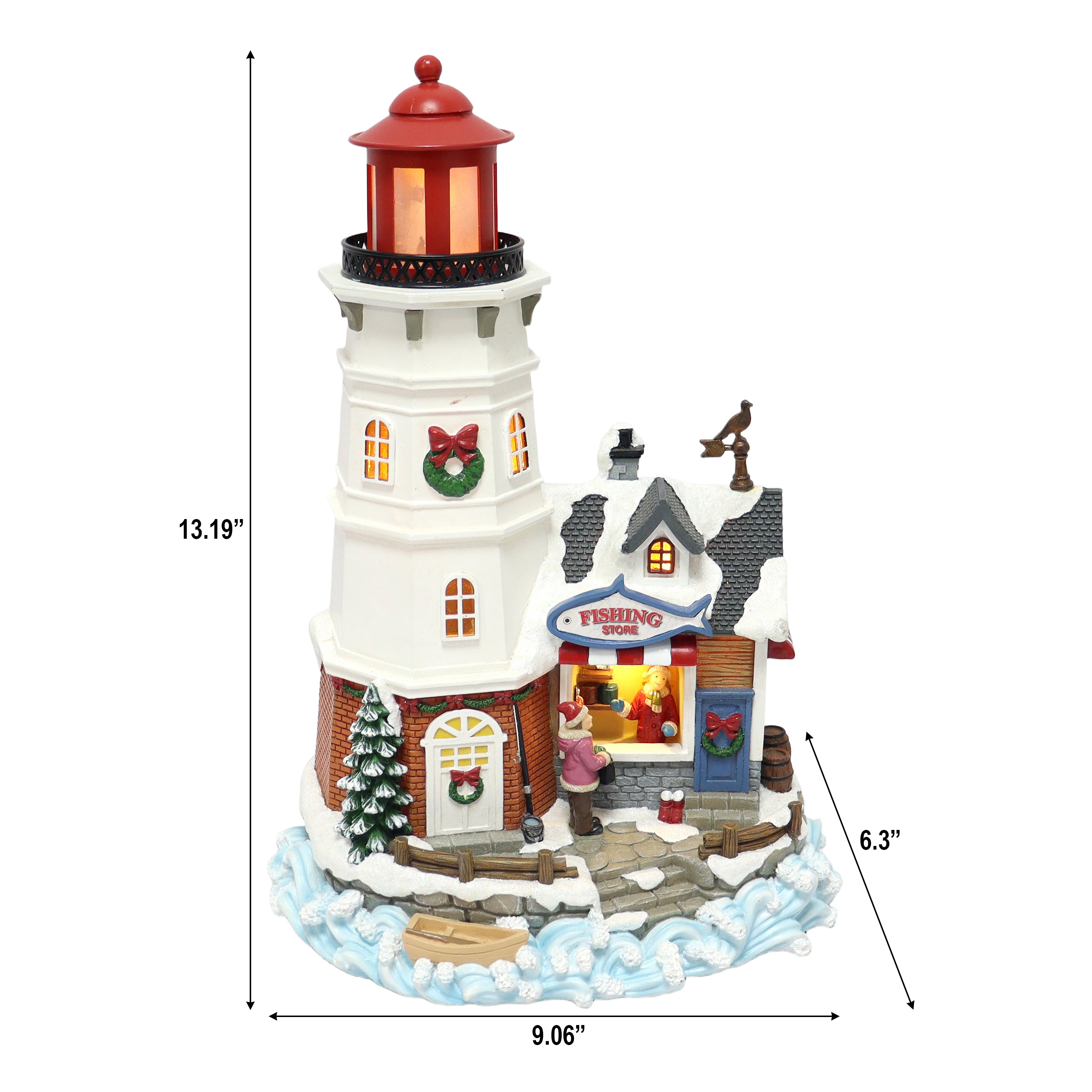 Animated Lighthouse with LED Lights & Music Fishing Store