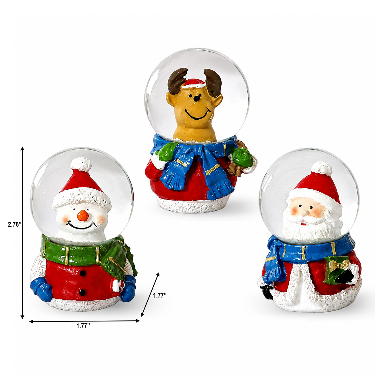 Christmas Mini Water Globe Character Set of 3 Christmas Collectible Gift 2.76