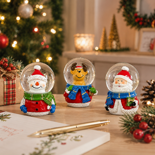 Christmas Mini Water Globe Character Set of 3 Christmas Collectible Gift 2.76" Mini Snow Globe Set