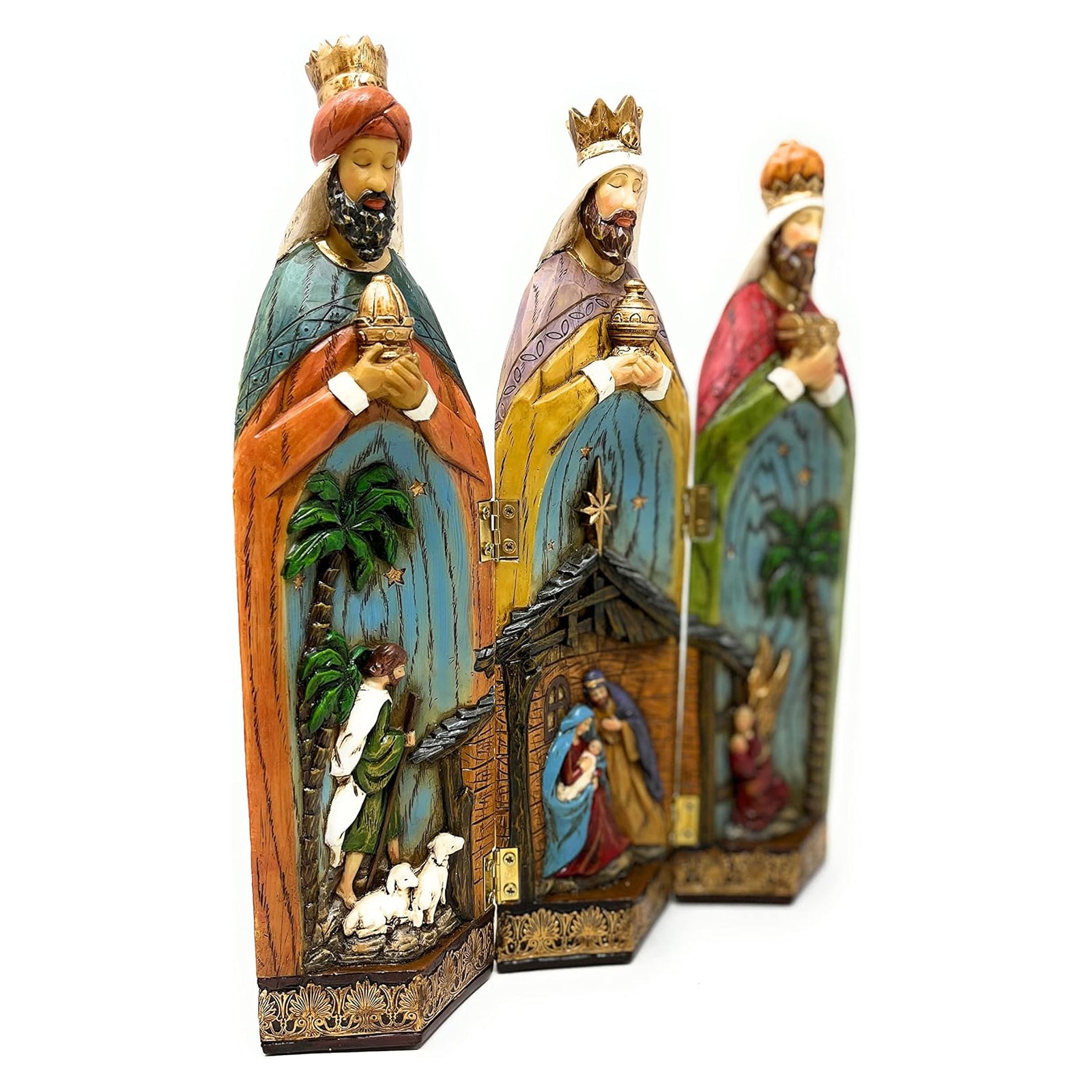 Nativity 3 Kings Three Wise Men Figurines Hand Painted Tri-Fold Holy Family Nativity Scene 11