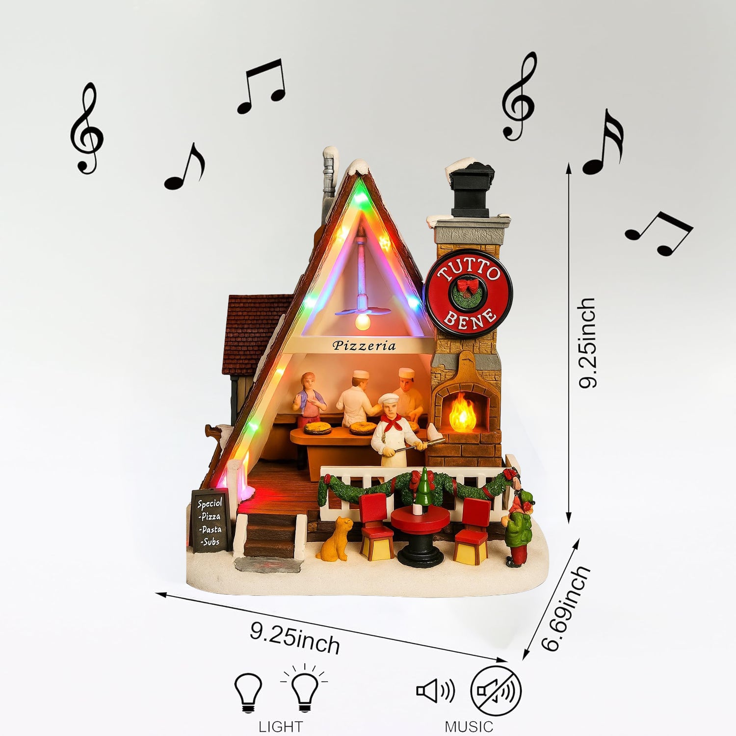 Pizza Christmas Village Pizza Shop Scene LED Musical Pizzeria Scene Handcrafted Italian Restaurant Holiday Decoration