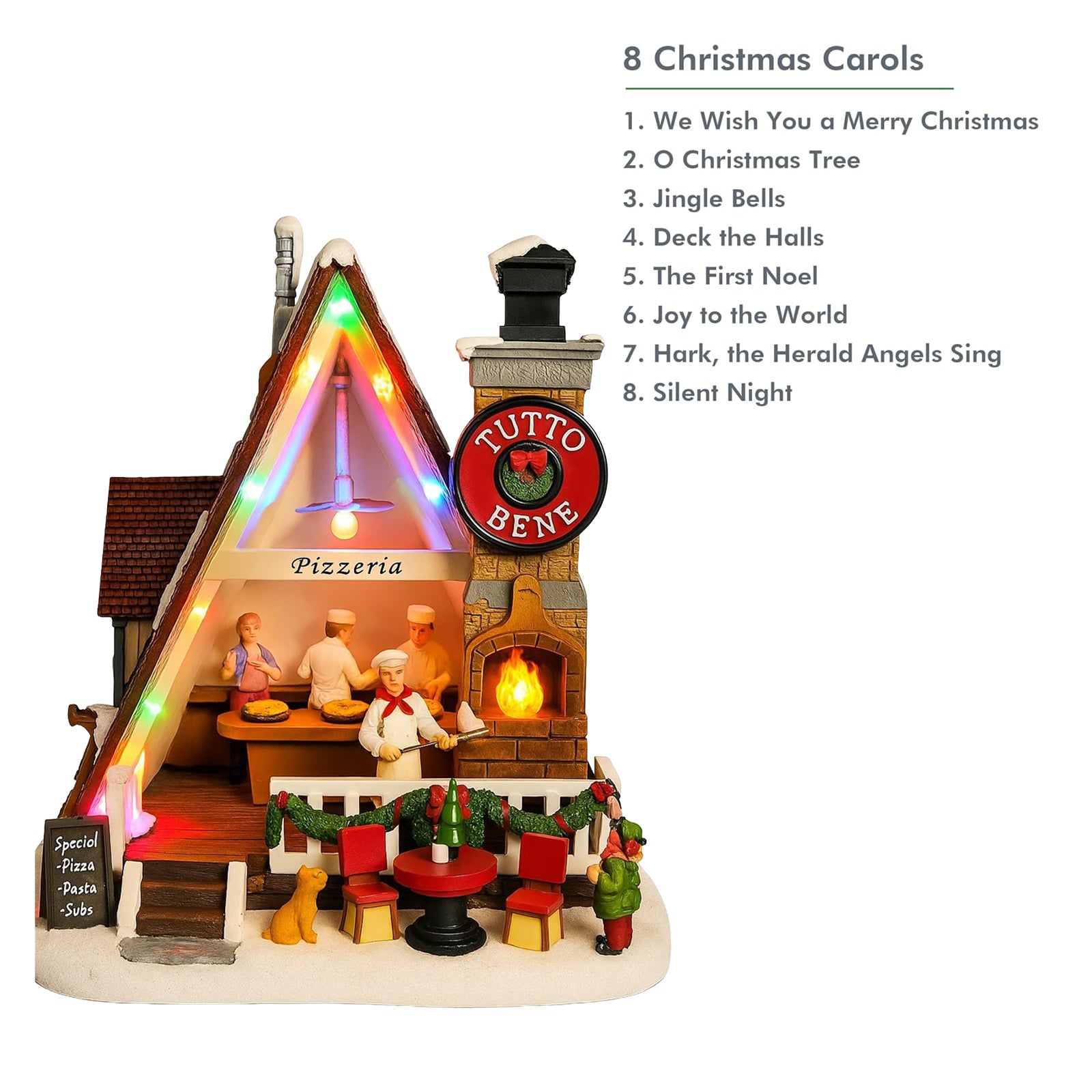 Pizza Christmas Village Pizza Shop Scene LED Musical Pizzeria Scene Handcrafted Italian Restaurant Holiday Decoration
