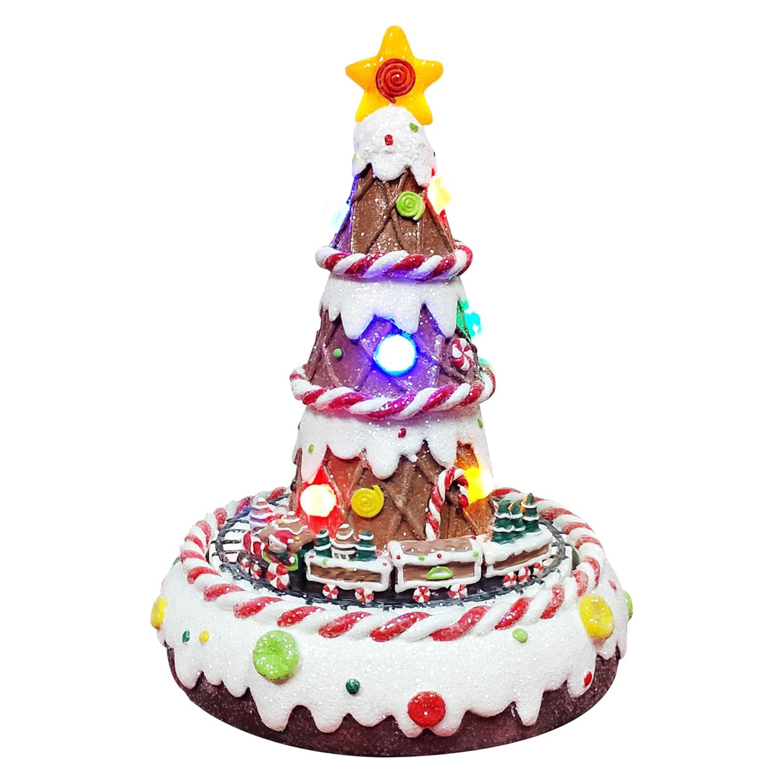 Gingerbread Christmas Tree with Animated Train