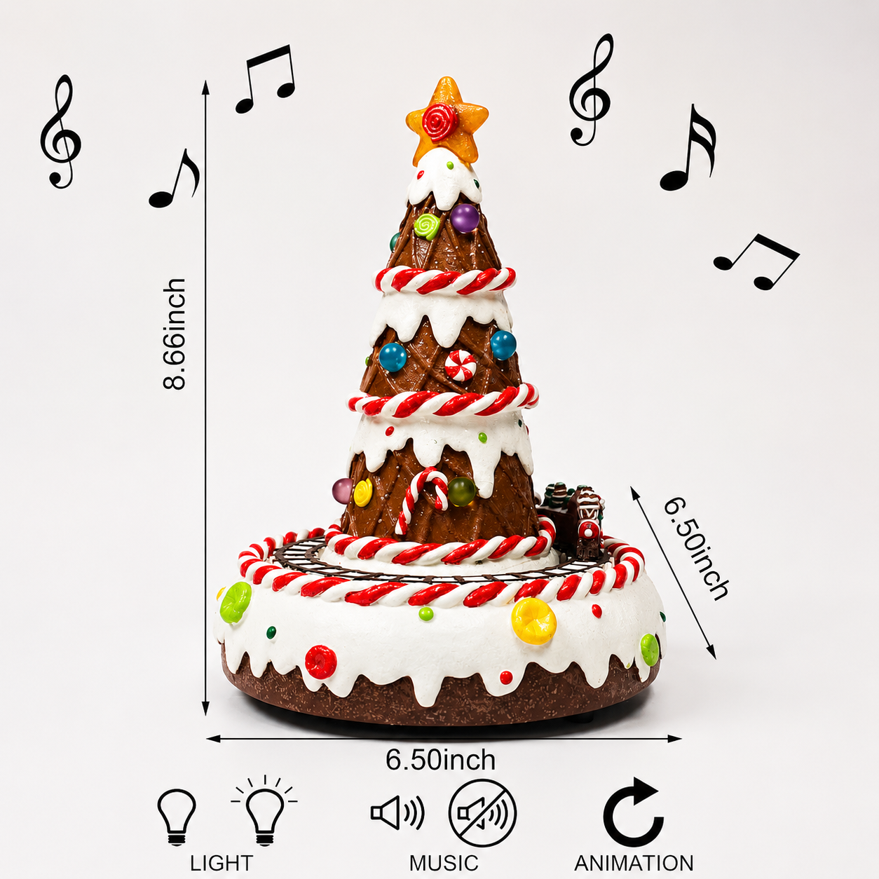 Gingerbread Christmas Tree with Animated Train