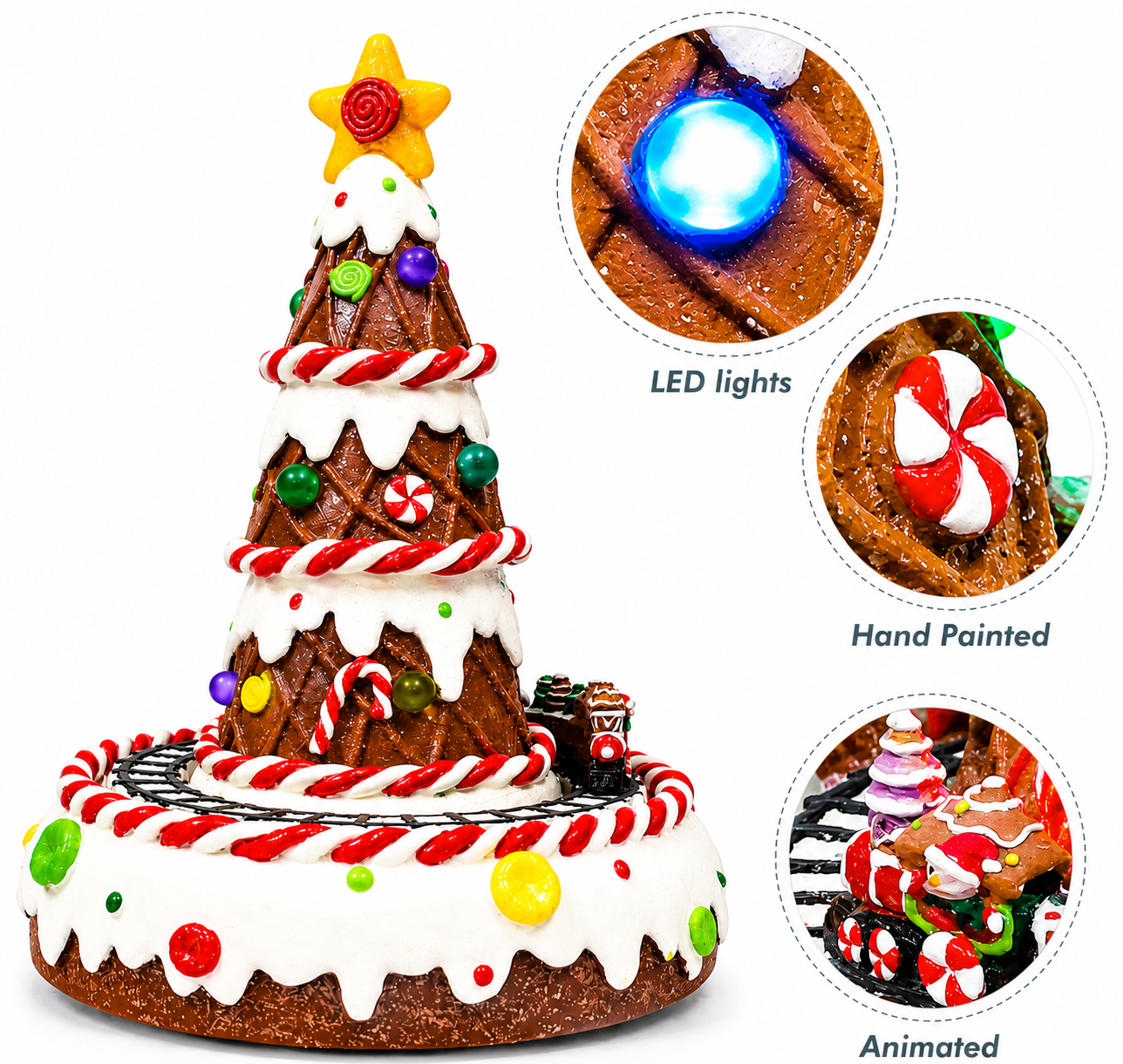 Gingerbread Christmas Tree with Animated Train