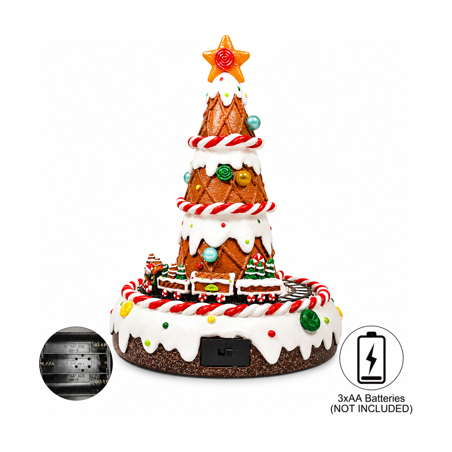 Gingerbread Christmas Tree with Animated Train