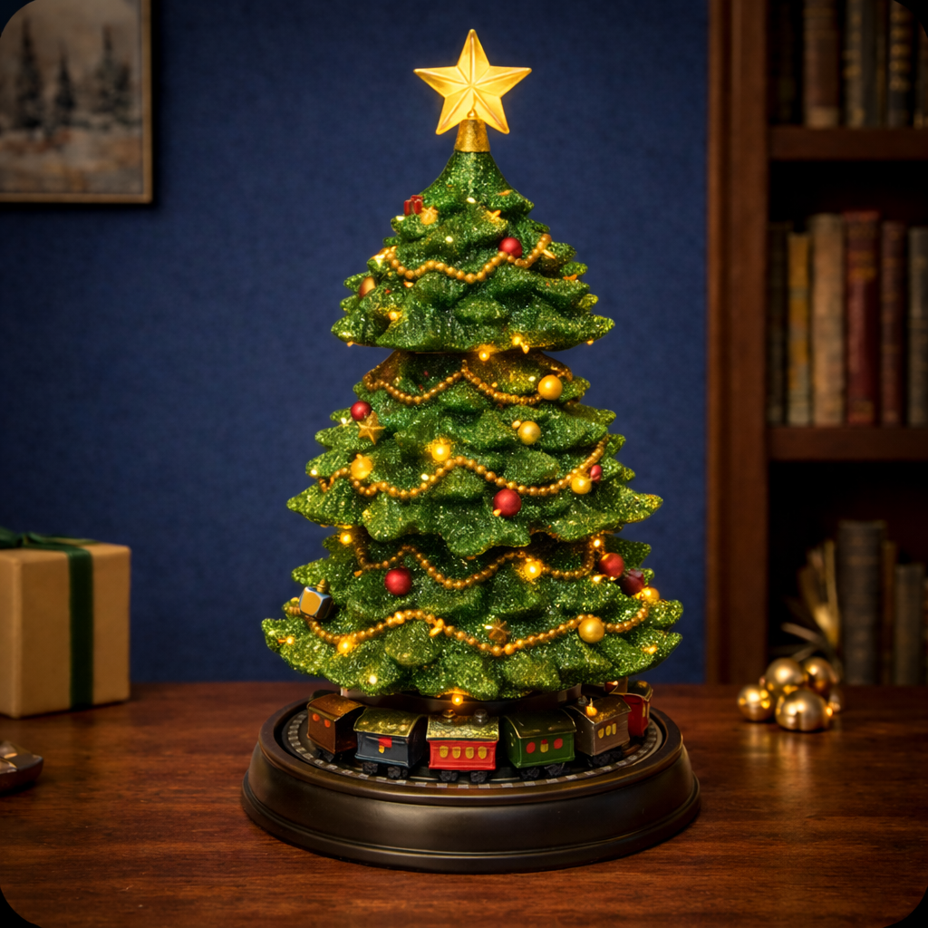 Rotating Train Christmas Tree 15.7” Lighted Musical Tabletop Decoration