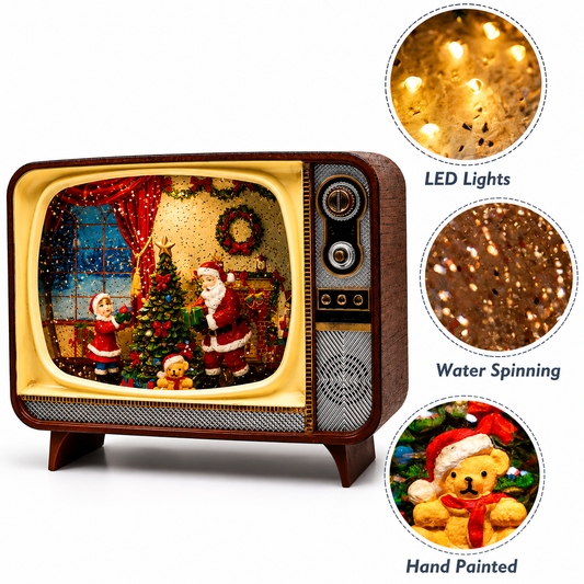 Retro Christmas TV LED Water Spinner Santa Scene Lighted Holiday Snow Globe Decor Battery Operated Acrylic Vintage Television