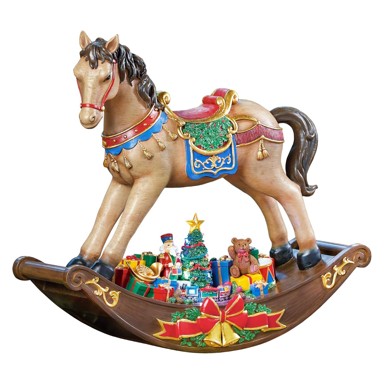 Rocking Horse Christmas Display Light-Up Santa Tree Scene