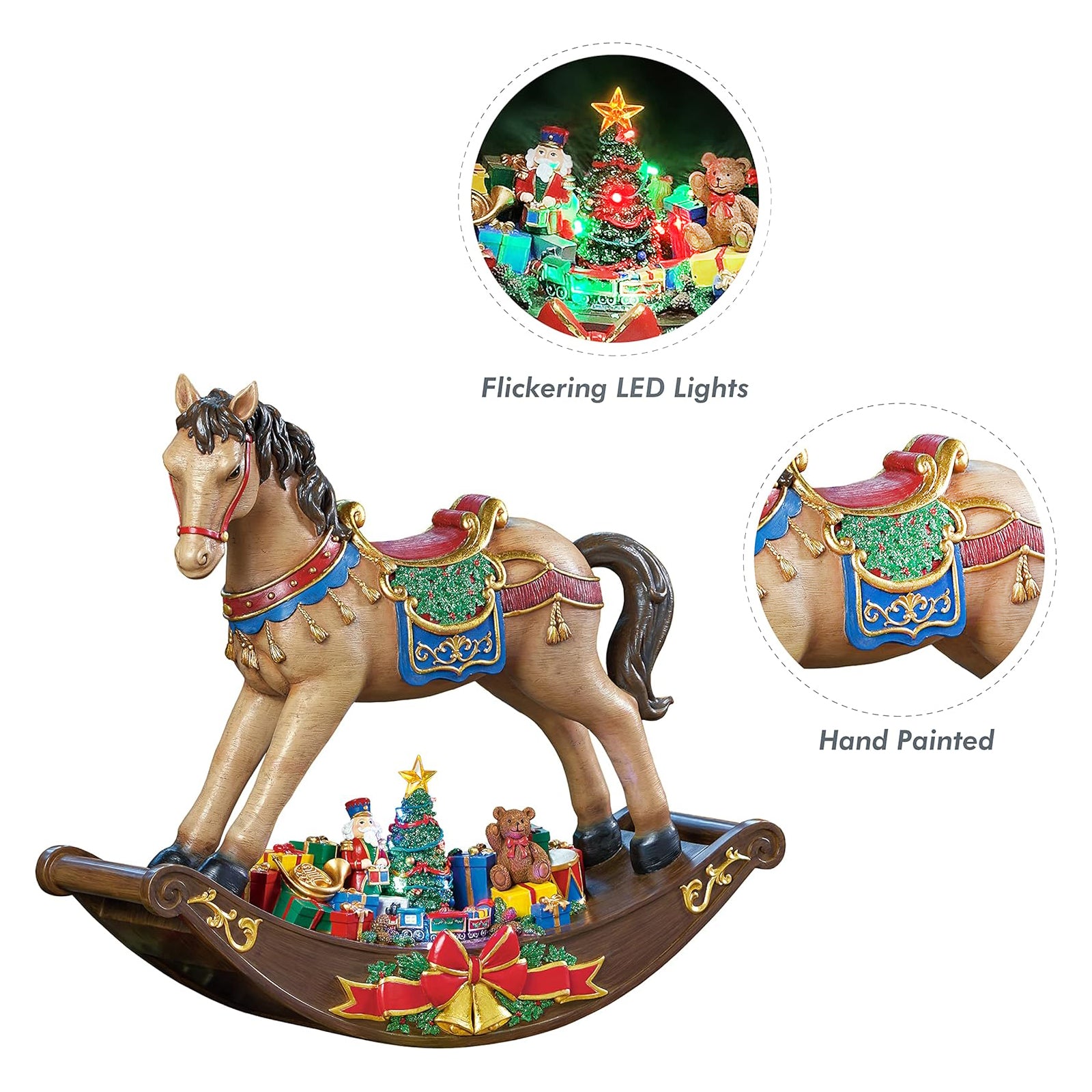 Rocking Horse Christmas Display Light-Up Santa Tree Scene